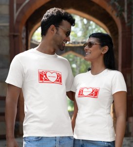 Mr Khadoos/Mrs Beautiful Printed (White) T-shirts For Couples