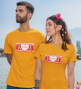 Mr Khadoos/Mrs Beautiful Printed (Yellow) T-shirts For Couples