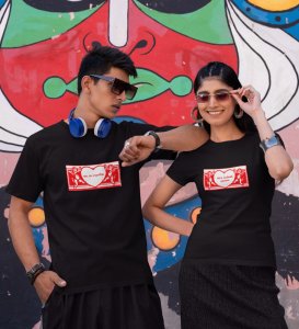 Mr No Reaction/ Mrs Kalesh Queen Printed Couple (Black) T-Shirts