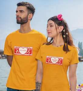 Mr No Reaction/ Mrs Kalesh Queen Printed Couple (Yellow) T-shirts