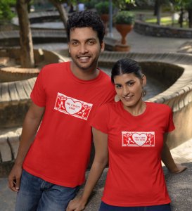 Mr Cares Too Much/ Mrs I Don't Care, Printed (Red) T-shirts For Couple