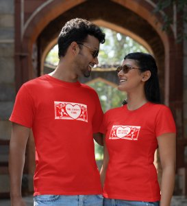 Mr Cares Too Much/ Mrs I Don't Care, Printed (Red) T-shirts For Couple