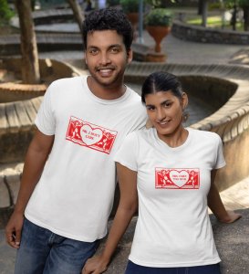 Mr Cares Too Much/ Mrs I Don't Care, Printed (White) T-shirts For Couple