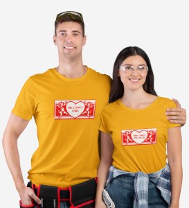 Mr Cares Too Much/ Mrs I Don't Care, Printed (Yellow) T-shirts For Couple