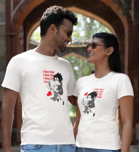 I Love Her/I Love Him (White) T-shirts Printed For Couples