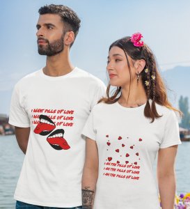 My Pills Of Love Cute Printed (White) T-shirts For Couples