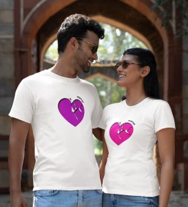 HeartBreaks Printed (White) T-shirts For Couple