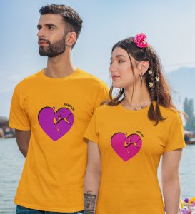 HeartBreaks Printed (Yellow) T-shirts For Couple