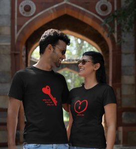 Only You Can Unlock Me Printed Couple (Black) T-shirts