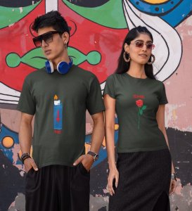 He Is Fire/She Is Rose Printed (green) T-shirts For Couple