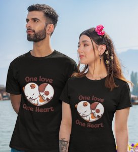One Love One Heart Printed Couple (Black) T-shirts