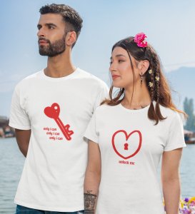 Only You Can Unlock Me Printed Couple (White) T-shirts