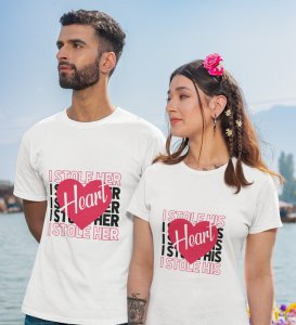 We Stole Each Other's Heart Printed Couple (White) T-shirts
