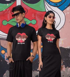 My Cute Lover Printed Couple (Black) T-shirts