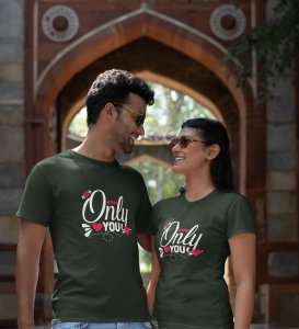 Only You And No One Else Cutest Printed (green) T-shirts For Couples