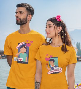 We Are A Perfect Match Couple Print (Yellow) T-shirts