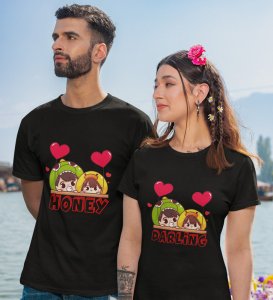 His Darling/Hers Honey Printed Couple (Black) T-shirts