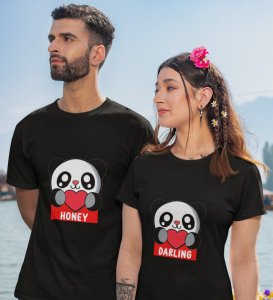 Lover Panda Couple Printed (Black) T-shirts