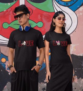 Lover's Point Printed (Black) T-shirts For Couple