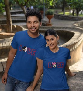 Lover's Point Printed (blue) T-shirts For Couple