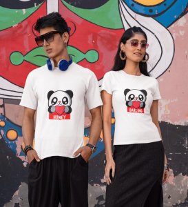 Lover Panda Couple Printed (White) T-shirts