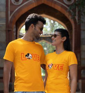 Lover's Point Printed (Yellow) T-shirts For Couple