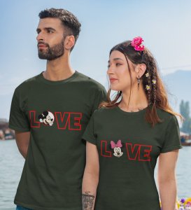 Lover's Point Printed (green) T-shirts For Couple