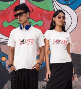 Lover's Point Printed (White) T-shirts For Couple