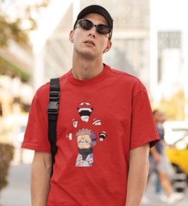 Itadori's Five Faces Cotton Red Tshirt For Mens and Boys