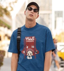 Spiritual Itadori Cotton Blue Printed Tshirt For Mens and Boys