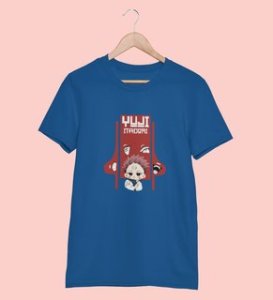 Spiritual Itadori Cotton Blue Printed Tshirt For Mens and Boys