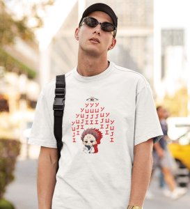 Evil Eye Itadori Cotton White Printed Tshirt For Mens and Boys