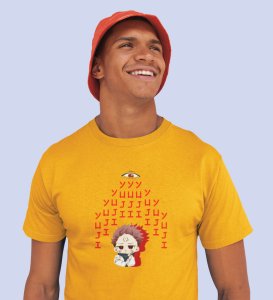 Evil Eye Itadori Cotton Yellow Printed Tshirt For Mens and Boys