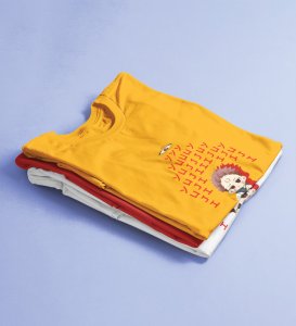 Evil Eye Itadori Cotton Yellow Printed Tshirt For Mens and Boys