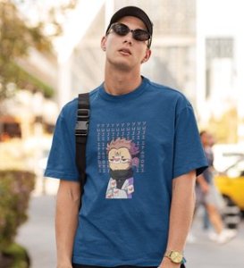 Anime Printed Cotton Blue Tshirt For Mens and Boys