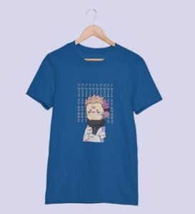 Anime Printed Cotton Blue Tshirt For Mens and Boys