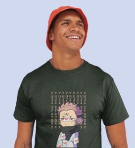 Anime Printed Cotton Green Tshirt For Mens and Boys