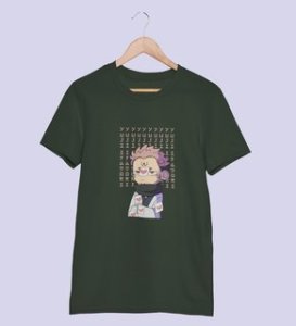 Anime Printed Cotton Green Tshirt For Mens and Boys