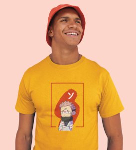 Anime Printed Cotton Yellow Tshirt For Mens and Boys