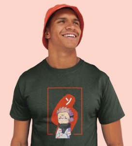 Printed Itadori Anime Cotton Green Tshirt For Mens and Boys