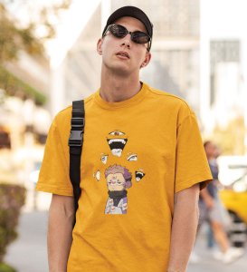 Printed Itadori Anime Cotton Yellow Tshirt For Mens and Boys
