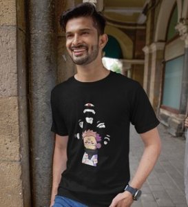 Itadori's Five Faces Cotton Black Tshirt For Mens and Boys