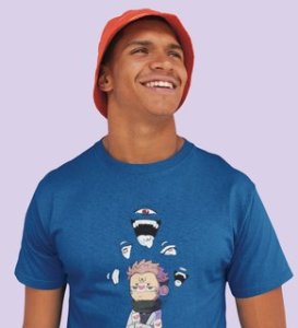 Itadori's Five Faces Cotton Blue Tshirt For Mens and Boys