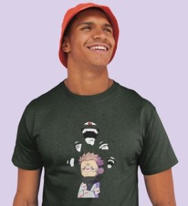 Itadori's Five Faces Cotton Green Tshirt For Mens and Boys