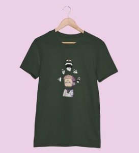 Itadori's Five Faces Cotton Green Tshirt For Mens and Boys