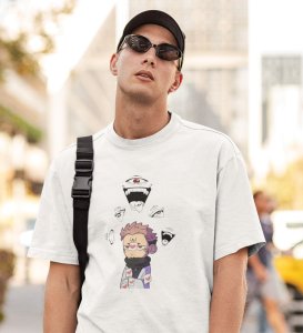 Itadori's Five Faces Cotton White Tshirt For Mens and Boys