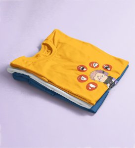 Itadori's Five Faces Cotton Yellow Tshirt For Mens and Boys