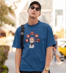 Printed Anime Cotton Blue Tshirt For Mens and Boys