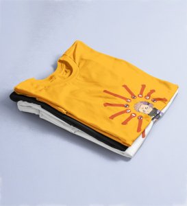 Printed Anime Cotton Yellow Tshirt For Mens and Boys