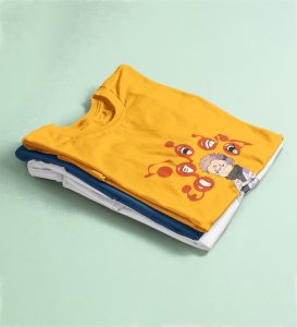 Five Faces Of Itadori Cotton Yellow Printed Tshirt For Mens and Boys